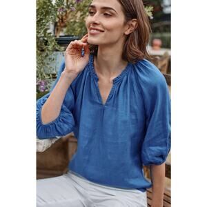 J. Jill Blue Peasant-Style Linen Blouse